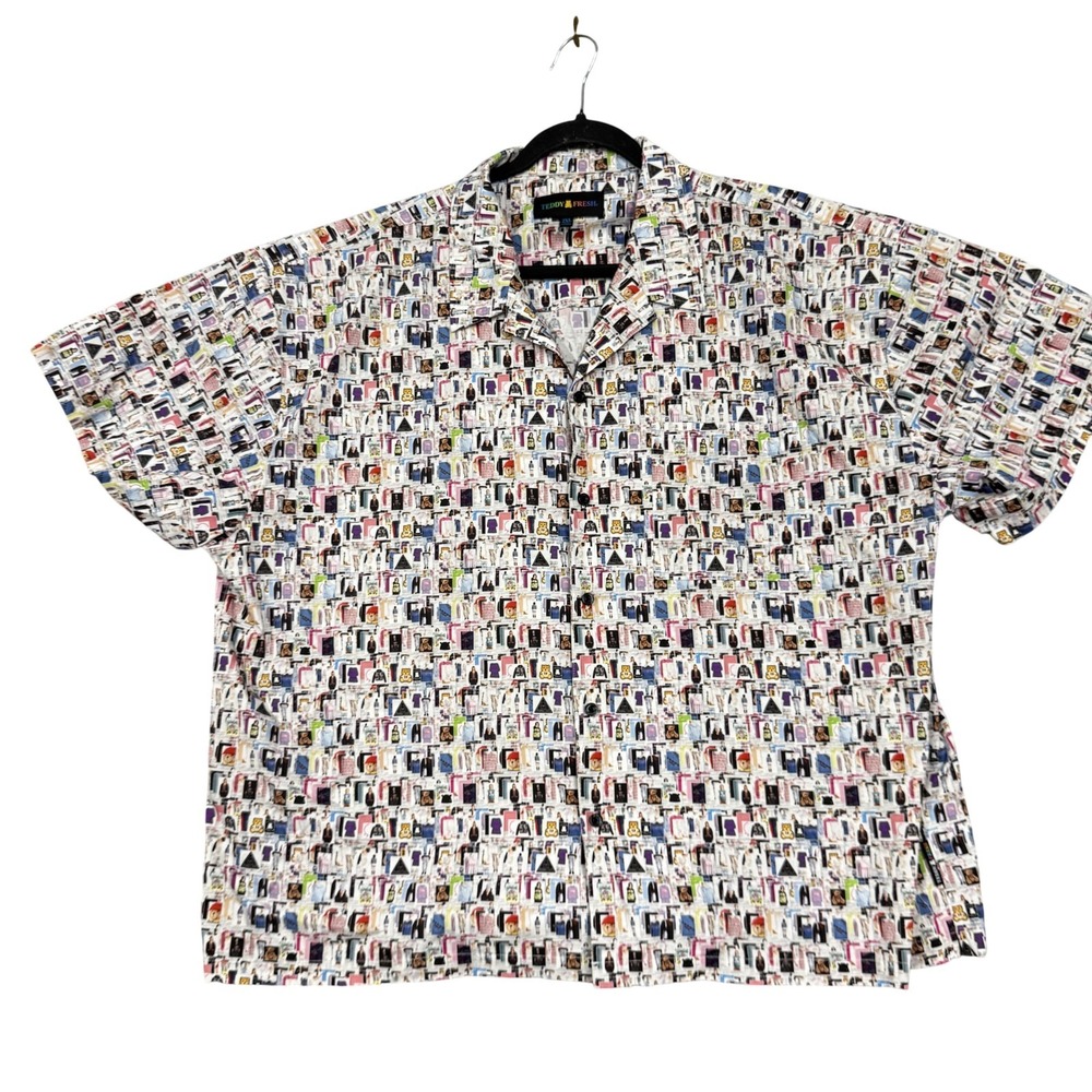 Teddy Fresh Shirt Mens 2XL Multicolor Teddy Bear Graphic Short Sleeve Button Up